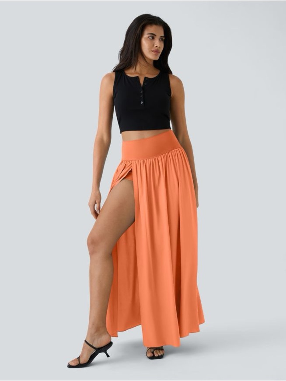 HALARA Breezeful High Waisted Split 2-in-1 Quick Dry Maxi Orange Skirt Sz XS